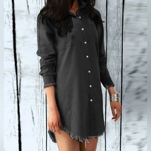 Cupshe - NEW - Gun Metal Gray Button-Up Denim Mini Dress